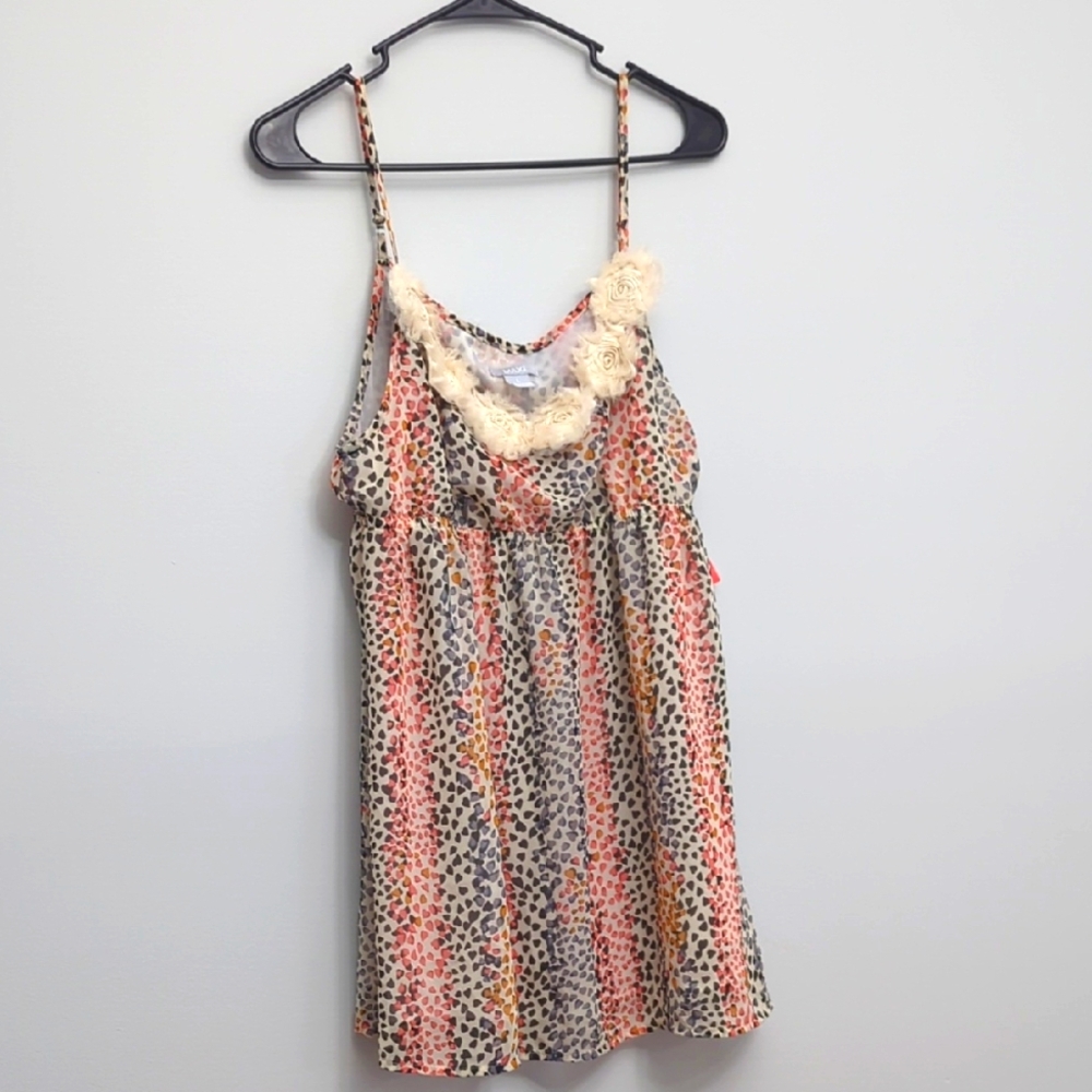 Leopard Print Sleeveless Top with Floral Trim